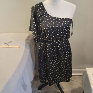 Birdcage Polka Dots Dress One Shoulder Size Large